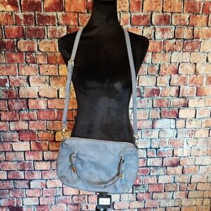 Nanette Lepore Clarisse Nubuck Satchel w/Knot Denim NWT Vegan Leather